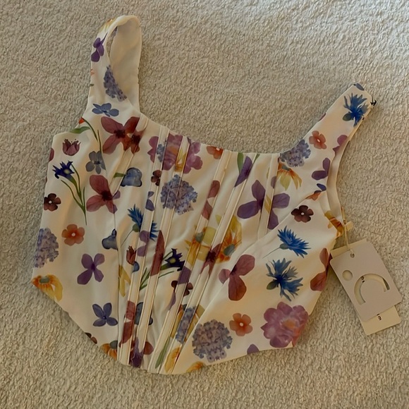 Commense Tops - Commense Iris Floral Zippered Crop Corset Top (S)